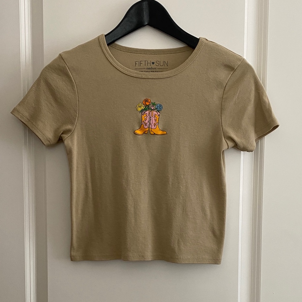 Fifth Sun juniors Brown Tee with Colorful Boot Graphic